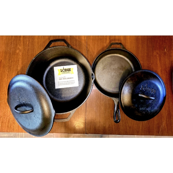 Lodge Cast Iron 10" Skillet and Brand New 12" Dutch Oven