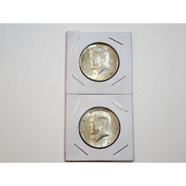 (2) 1964 90% Silver Kennedy Half Dollars 