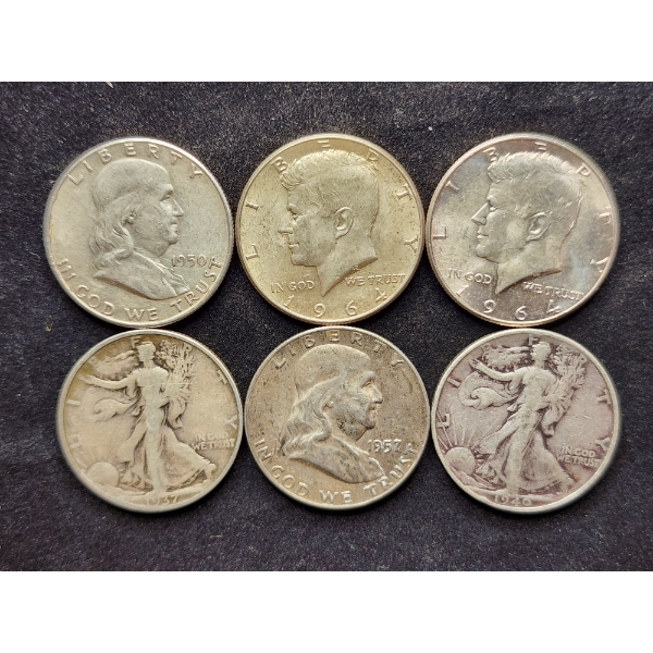 $3 Face Value in Assorted 90% Silver Half Dollars Ft. Walking Liberties, Franklins & Kennedys!