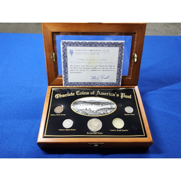 Obsolete Coins of America's Past Coin Collection: 4 Coins in Display Box
