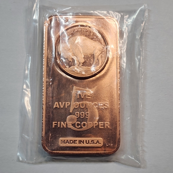 5 AVP Ounces .999 Fine Copper - Buffalo Design - Made in USA