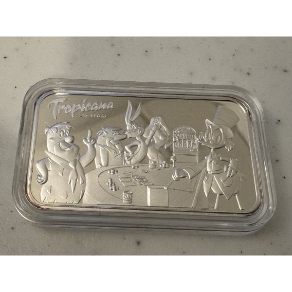 Rare Tropicana Casino Las Vegas Cartoon Character .999 One Ounce Silver Bar - Incredible Piece