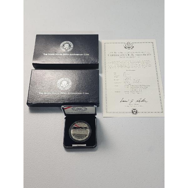 1992 White House 200th Anniversary 90% Silver Dollar Proof Coin in Display w/ CoA