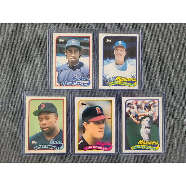 5 Assorted 1989 Topps Tiffany NM Baseball Trading Cards FT. Kirby Puckett, Deion Sanders & More!
