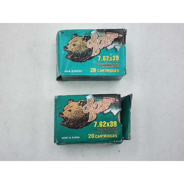 2 Full Boxes of Brown Bear 7.62x39 Rifle Ammunition -123 Grain HP & FMJ - Russian Made