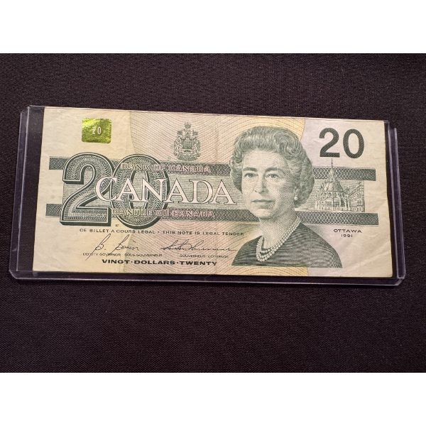 1991 Cadada $20.00 Bill Queen Elizabeth - Authentic In Holder - Excellent Condition