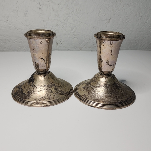 Two Weighted Sterling Silver Candle Holders - Total Weight: 485.6g