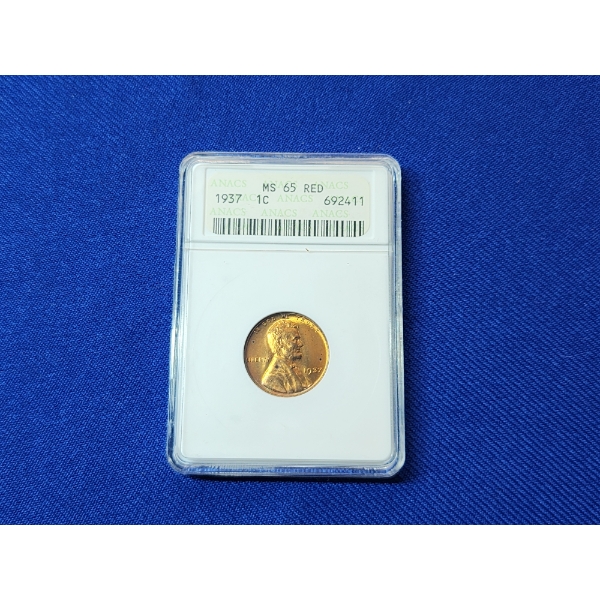 1937 Lincoln Wheat Cent ANACS MS 65 RED