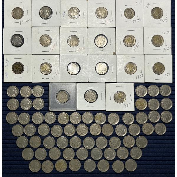 Lot of 85 Assorted Year Buffalo Nickels, Face Value $4.25