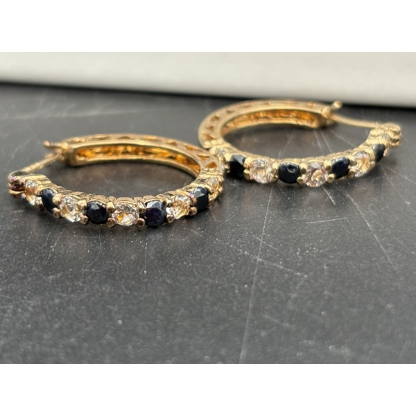 Gorgeous Sterling Earrings with Dark Blue and Clear Intricate Details - 4.9 Grams