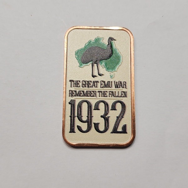 The Great Emu War 1932 1 AVDP oz .999 Fine Copper Bar