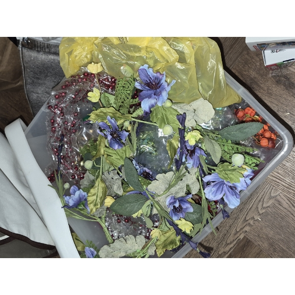 PICKUP IN NORTHFIELD - As Shown - Pot Luck Holiday Decor In Tote - See Pics 