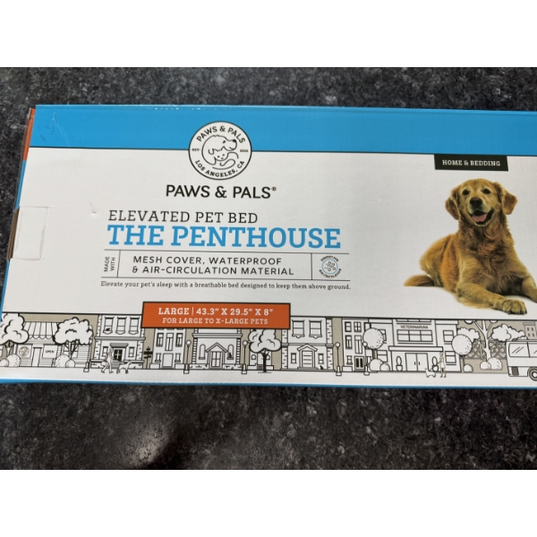 Paws & Pals Large 43" x 29" x 8" Elevated Pet Bed -The Penthouse) - Brand New In The Package