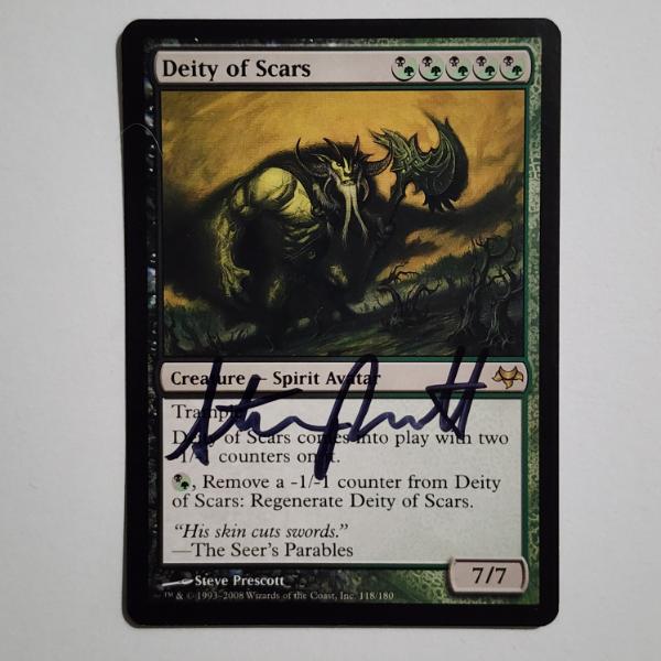 RARE ARTIST STEVE PRESCOTT HAND SIGNED Deity of Scars Rare Magic The Gathering MTG Trading Card ~ NM