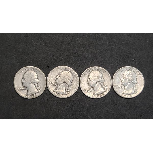Assorted Years 90% Silver Washington Quarters - Face Value: $1.00