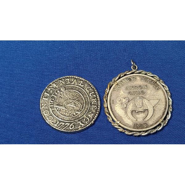 Sterling Silver 1976 Akron, Ohio Tadmor Temple Medallion  & 1776 Continental Currency Fugio Replica 