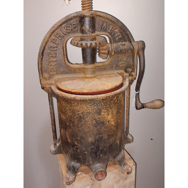 Antique Cast Iron ENTERPRISE FRUIT WINE PRESS Sausage Stuffer w/ Press Plate