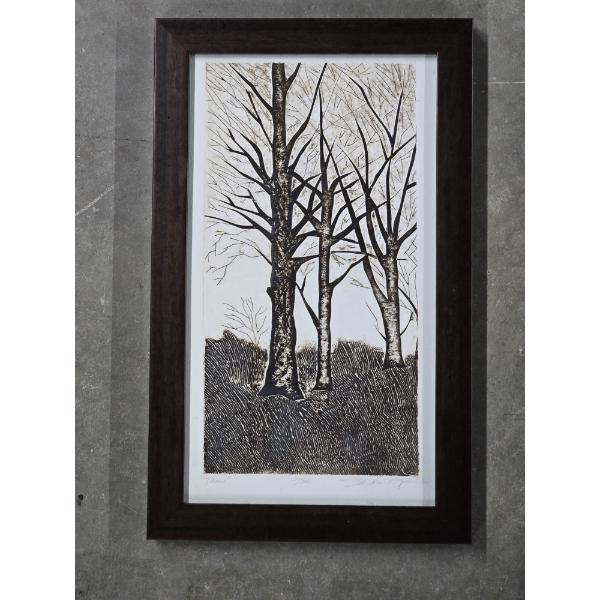 Colored Etching by Susan K Yocum - "Trees" - 9.5"x15.75