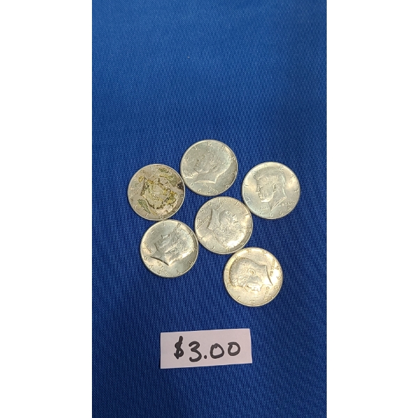 1964 90% Silver Kennedy Half Dollars - Face Value: $3.00