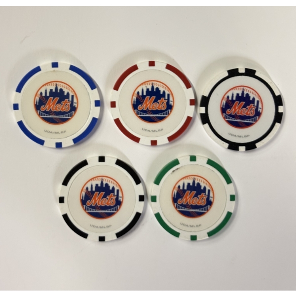 New York Mets Clay Poker Chip Set - Mint Condition - Complete Set 5 Chips