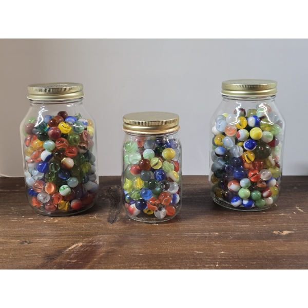 (3) Mason Jars of Marble incl Iridecent and Uranium Marbles