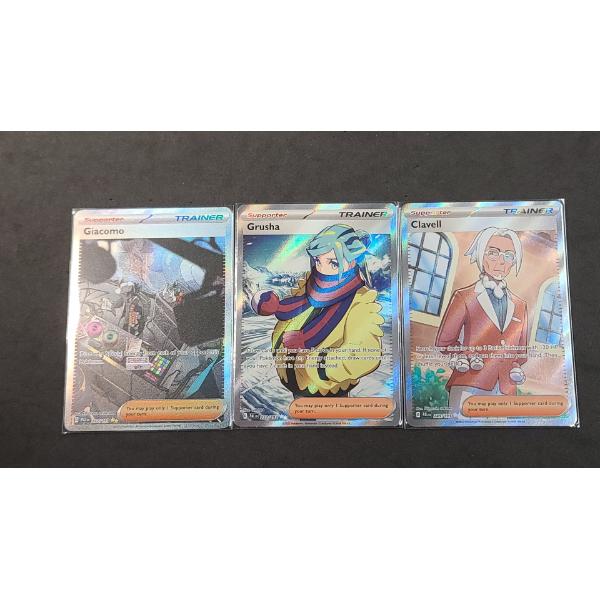 Giacomo Special Illustration Rare, Clavell Ultra Rare & Grusha Trainer Ultra Rare Holo Pokémon Cards