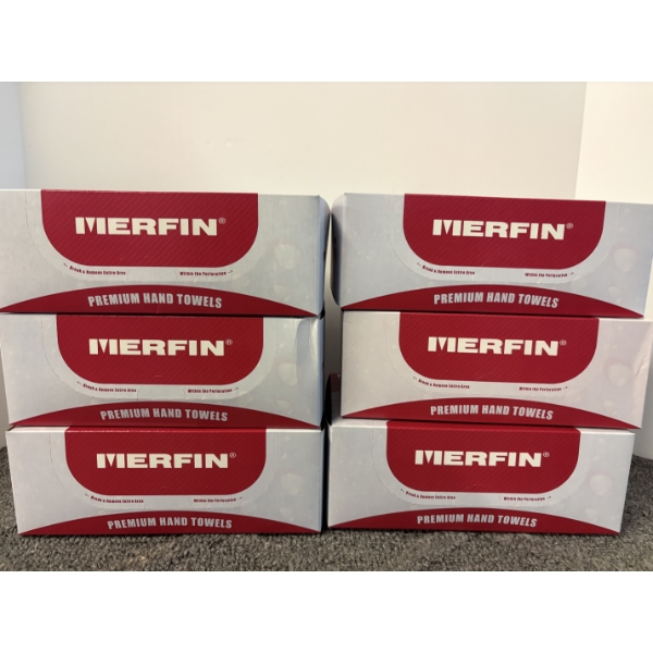 All New - Six Boxes Merfin Premium Hand Towels - 125 Towels Per Box