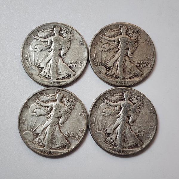Four Assorted Years United States 90% Silver Walking Liberty Half Dollars - Face Value: $2.00