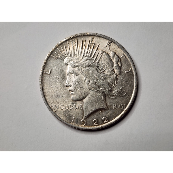UNITED STATES 1922 SILVER PEACE DOLLAR ~ ONLY SECOND YEAR MINTED! Light Toning On Rim!