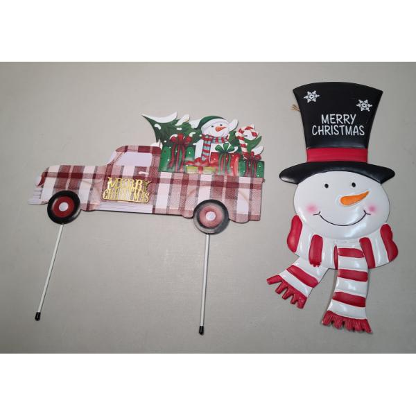 Merry Christmas Snowman Metal Hanging Sign & Outdoor Metal Christmas/Holiday Plaid Truck Stake