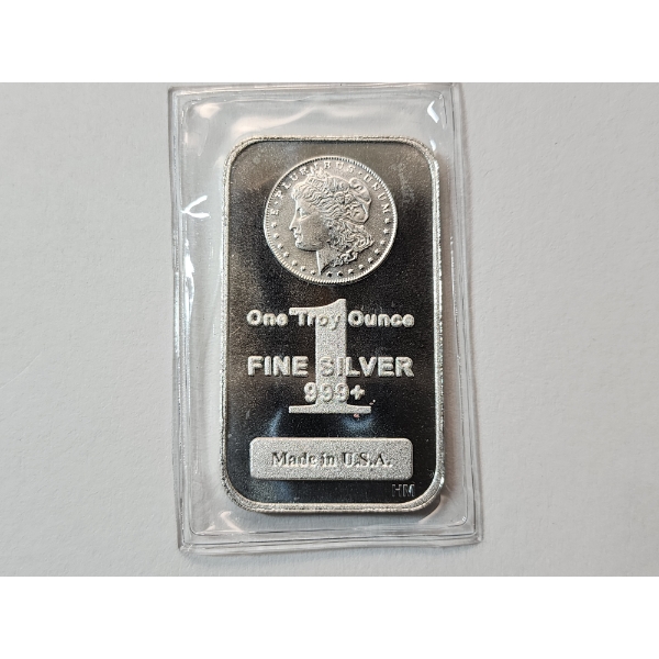One Troy Ounce .999 Fine Silver Bar Featuring Morgan Dollar Design