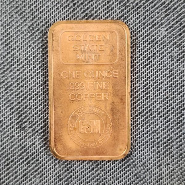 Golden State Mint One Ounce .999 Fine Copper Bar