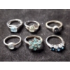 Image 4 : Six Sterling Silver Rings Including Blue Topaz, Green Amethyst & More - Total Weight: 14.3 Grams