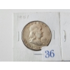 Image 2 : x2 1951 90% Silver Franklin Half Dollars 