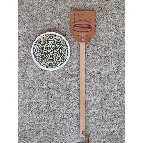 PICKUP IN CANTON - New Leather Fly Swatter And Ceramic Trivet 
