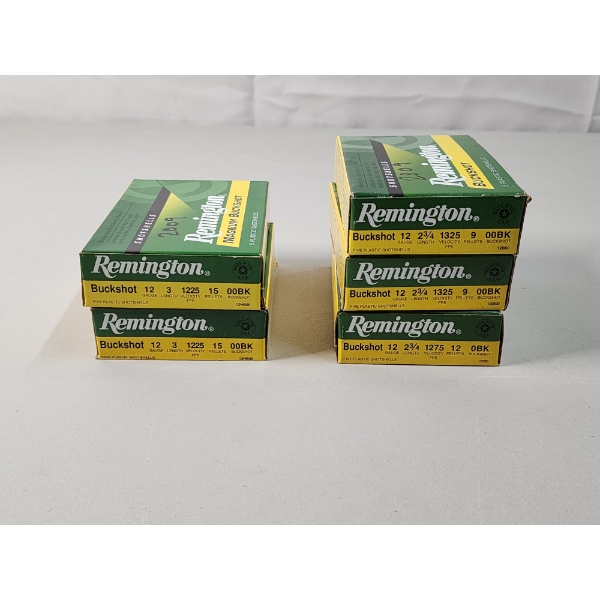 5 Full Boxes of 12 Gauge Buckshot 00BK Ammunition (x2 3in & x3 2 3/4in)