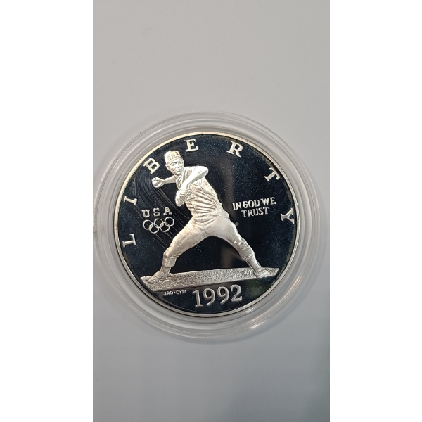 1992-S U.S. Olympic Baseball Commemorative 90% Silver Proof Dollar