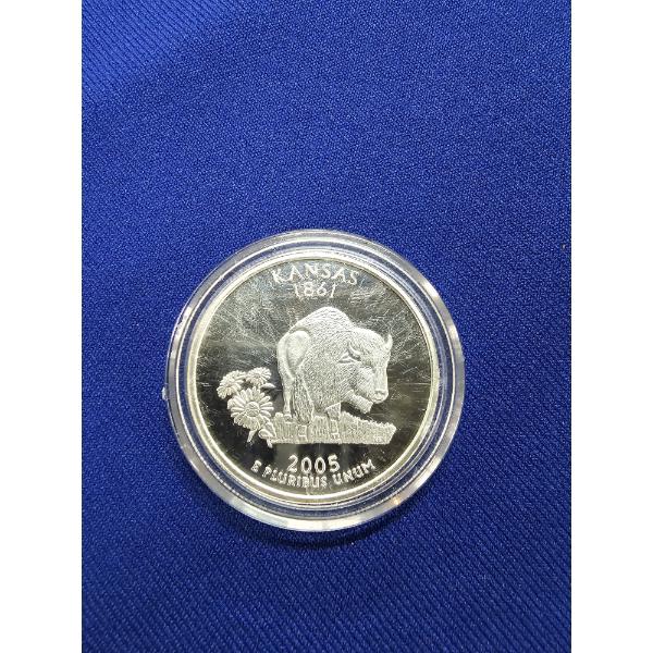 2005 Kansas Statehood Large Quarter .999 One Troy Ounce Fine Silver