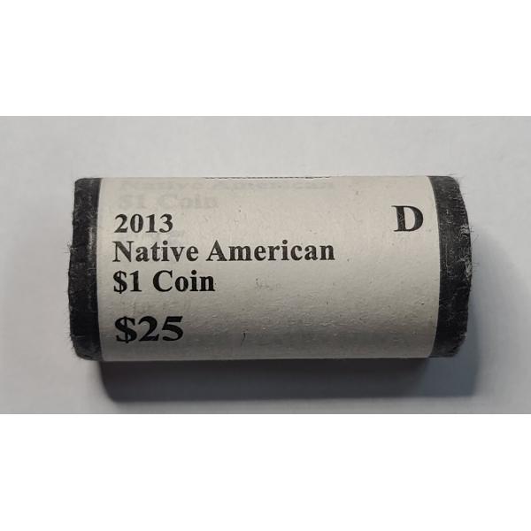 2013-D U.S Mint $25 Roll Of Native American Sacagawea $1 Coins 