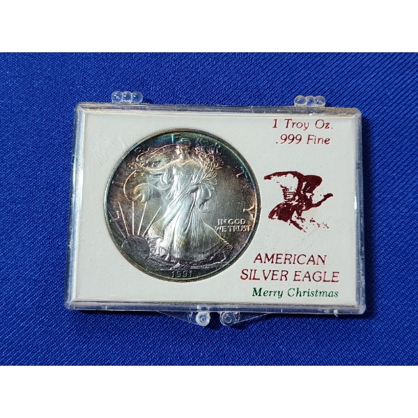 1991 Silver American Eagle 1 oz .999 Fine Silver Coin - in Christmas Holder