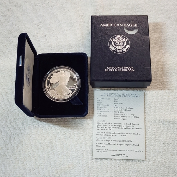 2006-W Proof American Silver Eagle - 1 oz .999 Fine Silver - With OGP Packaging & CoA