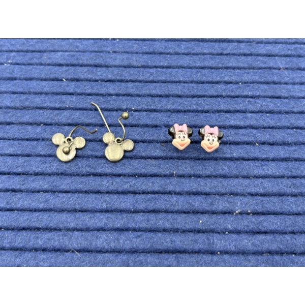 Mickey Mouse Earrings - Mickey & Friends - 2 Pairs - Mickey Ears Gray Hoops & Minnie Mouse Studs 