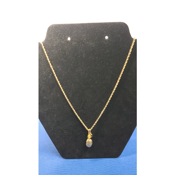 14K Gold Long Necklace With 14K Gold Pineapple Pendant - Total Weight: 17.9g