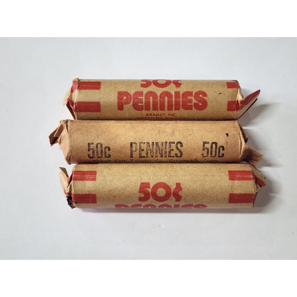 Three Rolls of Unsearched Lincoln Memorial Pennies Face Value ~$1.50