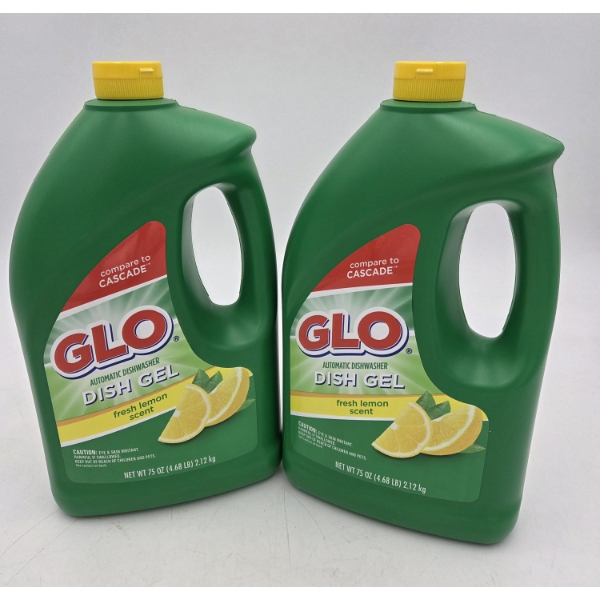 Two Brand New 75oz Glo Automatic Dishwasher Gel- Lemon Scrent