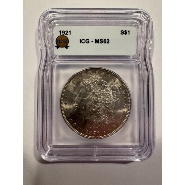 1921 United States Morgan Silver Dollar - Graded MS62 By ICG - Looks Better Than A MS62