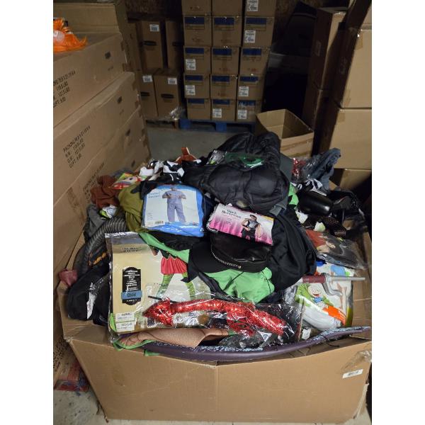 Brand New Huge 46''x23''x24'' Box Of Assorted Size Halloween Costumes Including Masks, Wigs, Outfits