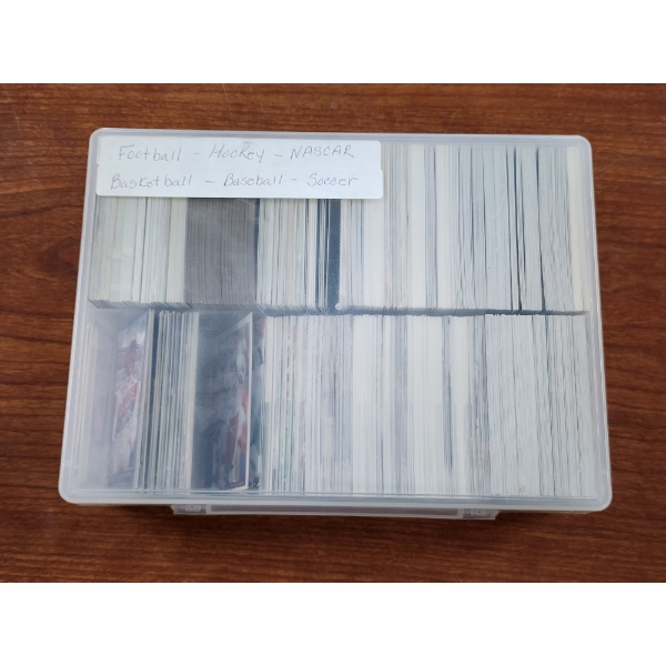 Plastic Storage Container Loaded With Assorted Trading Cards ~ Nascar, Football, Basketball & Baseba