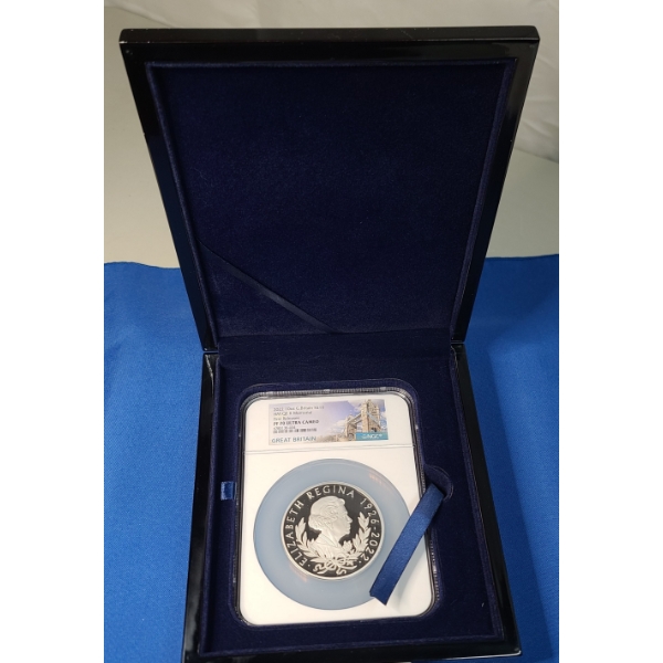 2022 NGC Great Britain £10 HM QE ll Memorial PF 70 ULTRA CAMEO 10 oz Silver Coin In Nice Display Box