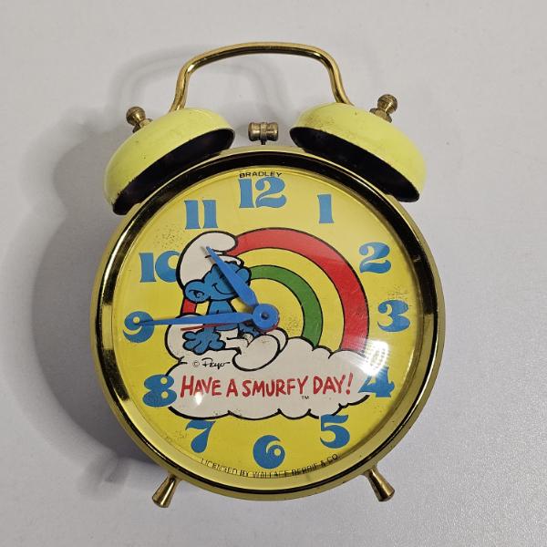 Vintage 1980s Smurf Twin Bell Alarm Clock manufactured by Bradley Time